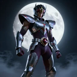 full shot of angry darkness Saint Seiya knight at moonlight, detailed, octane render, unreal engine 4k volumetric light, fog, darkness background