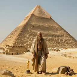 an ancient being waking up at a pyramind, desert, award winning, 4 k, oscar award, fantasy, amazing, good, hd, high quality details
