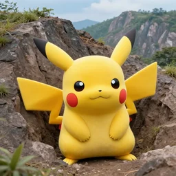 a giant stone Pikachu buried in a mountain, realistic photo, professional photo, trending on artstation, HDR, 8k, documentary photo