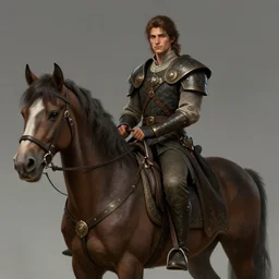 concept art, portrait :: young man, sitting on a horse :: expensive medieval clothes, brown hair :: high detail, digital art, fantasy, RPG