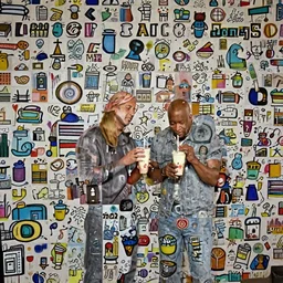paparazzi shot of The Rock and Vin Diesel sharing a milkshake