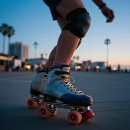 a roller skater in a cinematic closeup. in santa monica at blue hour. canon eos c 3 0 0, ƒ 1. 8, 3 5 mm. 8 k. inspired by roger deakins cinematography