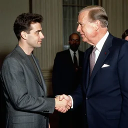 photo of lyndon b. johnson shaking hands with aphex twin, historical