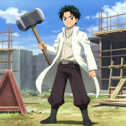 blake from rwby holding a sledgehammer at construction site