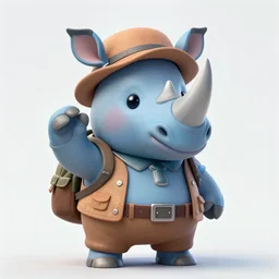 A cute blue rhino wearing adventurer's clothing, expressive pose, highly detailed, digital painting, artstation, concept art, smooth, sharp focus, studio light, by Justin Gerard,