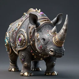 an aetherpunk magical rhinoceros, forward facing angle, character design, art by Tooth Wu and justin gerard and Blizzard studios, post-processing, extremely hyperdetailed, intricate complexity, epic composition, masterpiece, trending on artstation