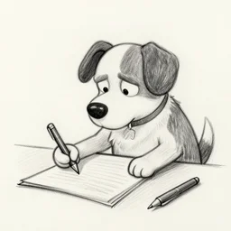 a suspicious looking cartoon dog ploting something, pencil sketch