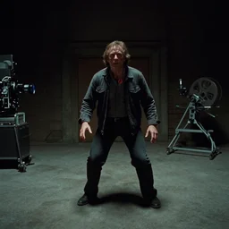 a wide angle movie still from the thing ( 1 9 8 2 ) by john carpenter showing macready transformation scene, sci - fi and horror, uneasy and uncanny atmosphere, shot on celluloid, panavision lenses, 3 5 mm film, anamorphic, oscar winning practical effects