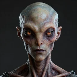 portrait of a space alien, varying detailed skin, octane render, piercing glowing eyes, realistic render, ffxi, rpg, detailed, ugly, slimy unreal engine, symmetrical!!, art by artgerm, rossdraws, art by karol bak, makeup, cinematic
