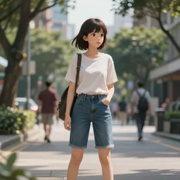 street photography action portrait, taipei, a beautiful detailed anime still in streetscape shaded park, octane render split lighting 8 k volumetric ambient studio lighting, cinematic, bokeh, olympus, prime lens