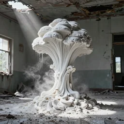 a powdery fungal phantasm in an abandoned building