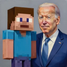 Minecraft Steve meets photorealistic Joe Biden, digital art, trending on artstation, oil painting