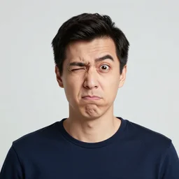 a skeptical man, raised eyebrow, exaggerated expression, photo, studio lighting