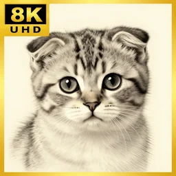 8K UHD cute kitten with floppy ears, drawing by Henry de Toulouse Lautrec, very detailed, matte, tone mapped