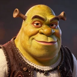 gary busey caricature as shrek ogre portrait, dreamworks cgi movie still