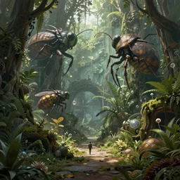 an concept art illustration, photorealistic mystical fantasy undergrowth street with large insect and plant biomes, ultra realistic, style by wlop, trending in artstation, cgsociety, octane render, ultra sharp, concept illustration, digital painting, 8 k