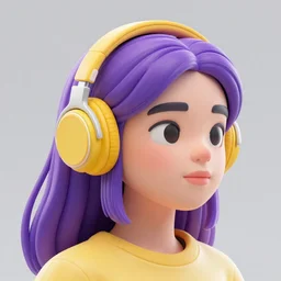 girl in yellow headphones with purple hair, concept art, character, artstation, render 3D