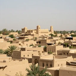 a quaint village with a mix of khmer and nabatean architecture