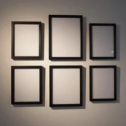 empty photo frames on a gallery wall during the night time, beautiful volumetric lighting, smooth, sharp focus, 8K