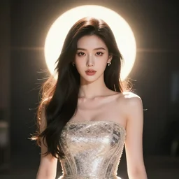 beautiful fashion asian goddness, strapless dress, character portrait in the style of thomas river and artgerm, wlop, cinematic lighting, hyperdetailed, 8 k realistic, symmetrical, global illumination, radiant light, halo, love and mercy, frostbite 3 engine, cryengine, dof, trending on artstation, digital art, chanel