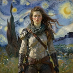 oil portrait of aloy from horizon zero dawn with long hair on a windy day, high - contrast, dramatic lighting, by monet, van gogh, thomas cole, renoir