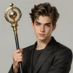 a handsome smug young man, beautiful scepter. intricate, elegant, highly detailed, digital painting, artstation, concept art, sharp focus, illustration, by justin gerard and artgerm, 8 k