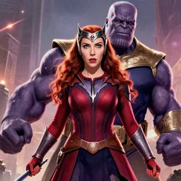 scarlet witch killing thanos, detailed