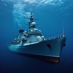 the russian cruiser moskva sitting on the bottom of the ocean, underwater, low light