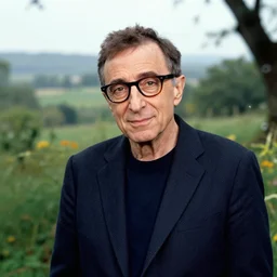 a portrait of a character in a scenic environment by Woody Allen