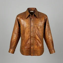 realistic catalogue store photo of a a shirt made of wood, covered with brass dots on a neutral grey background, centered composition, big margins, museum archive photo, 1 9 8 0, amazon website