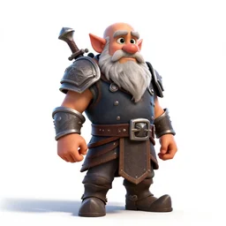 heroic dwarf blacksmith, stylized pixar-style 3d render, full body, standing, isolated on a pure white background, centered, whole figure in frame, sharp focus, studio lighting