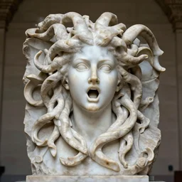 screaming medusa, sculpture, marble