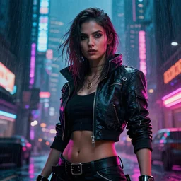jaina proudmoore cyberpunk, portrait shot, raining, neon lights, city backdrop epic cinematic hyperrealism masterpiece. realistic poster with shaded lighting by craig mallismo, artgerm, jeremy lipkin and michael garmash, unreal engine, radiant light, detailed and complex environment, digital art, art station trends