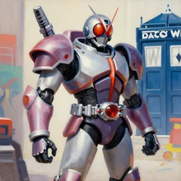 greg manchess portrait painting of armored casshern from casshan kamen rider cyberman from doctor who cyborg gay hungarian - american - japanese hybrid as overwatch character, medium shot, asymmetrical, profile picture, organic painting, sunny day, matte painting, bold shapes, hard edges, street art, trending on artstation, by huang guangjian and ail elvgren and sachin teng