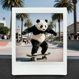 high quality professional dslr photograph of a panda skateboarding in california. super resolution. surreal. extremely detailed. polaroid 6 0 0 film. by annie leibovitz and richard avedon