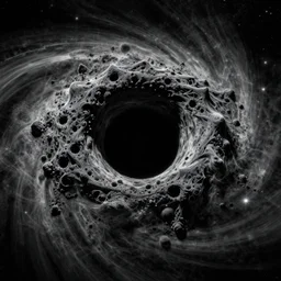 A black hole with event horizon in the center with space around it, high detail, Junji Ito