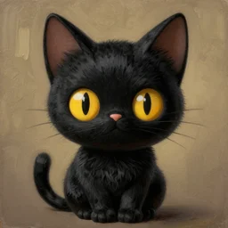black cat mascot character, digital painting, portrait, 4k wallpaper, intricate detailed brush strokes, masterpiece, cute, chibi, beautiful, gorgeous, stunning, meticulous composition, unique design, by Junji Ito, by Frank Frazetta, by Takashi Murakami, by Kentaro Miura, by Monet, by Rembrandt, by Michelangelo