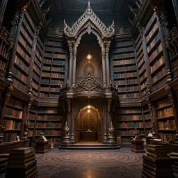 grand dark fantasy runed library, baroque mix thai style and little old, hyper detailed ,high resolution, best lighting, 8k, lots of books around, middle focus,grand and wide composition
