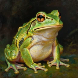 magnificent and splendid oil painting of the shining Goddess frog, the shining goddess is a frog