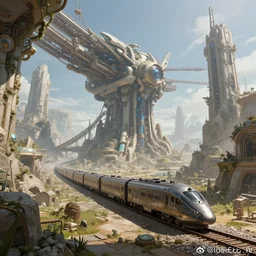 architectural landscape. an incredibly colossal giant huge techno - magical ancient fantasy train rides through massive ancient ruins of megastructures. extremely high details, artstation contest winner, masterpiece, digital art by simon stalenhag, anthony brault, hubert robert