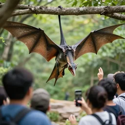 pterodactyl hanging out with people,