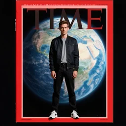 the cover of time magazine with a man standing in front of a planet, poster art by Emiliano Ponzi, trending on cg society, private press, sci-fi, elite, cosmic horror