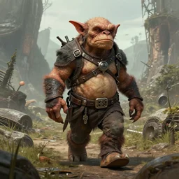 highly detailed portrait photo of a trogg wandering through a scenic dystopian environment, hyperrealistic illustration by william didier - pouget