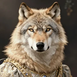 maximalist close - up illustration wolf portrait like nobility, royal wolf queen portrait, aristocratic dress, by makoto shinkai, by akihiko yoshida, by james jean, super detailed