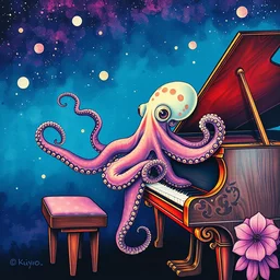 a beautiful painting octopus playing a piano, by ukiyo - e award - winning art color screen printing