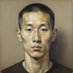 incredibly intricate painting of a man with a blank, expressionless face