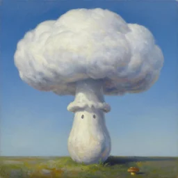 8 0 s new age album cover depicting a mushroom cloud in the shape of guy fieri, very peaceful mood, oil on canvas by alex grey