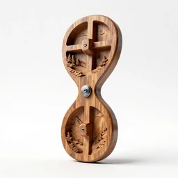 carved wooden metal detector, stylized 3d render, isolated on a pure white background, centered, entire object in frame, sharp focus, soft studio lighting