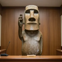 moai statue testifying in court