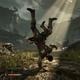 screenshot of a player performing the horse tilt glitch in skyrim